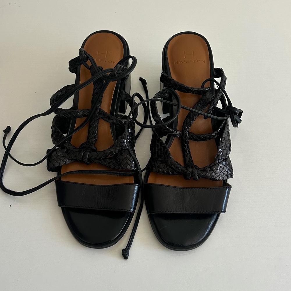 halston heritage black strappy sandals